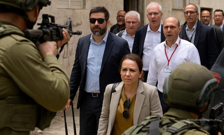 soldados israelíes apuntando a delegación diplomática en Jenín
