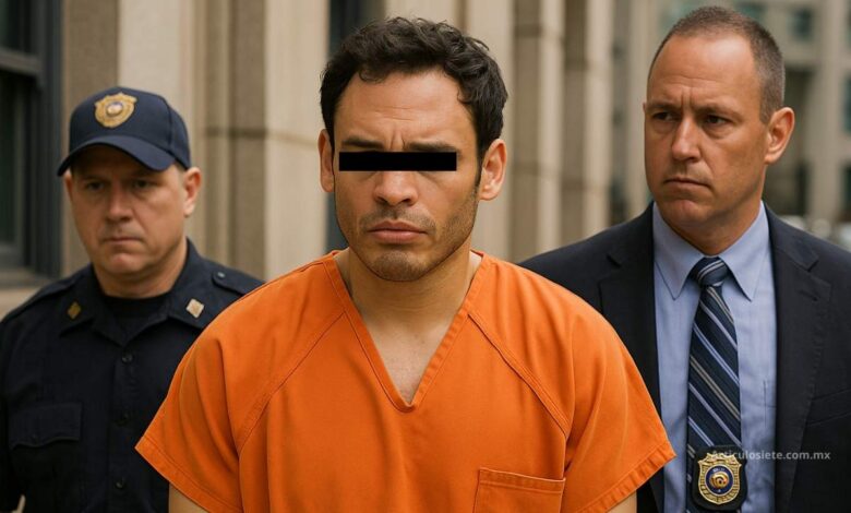 Julio César Chávez Jr. escoltado por autoridades mientras desciende de un avión en México, en el contexto de su extradición en 2025.