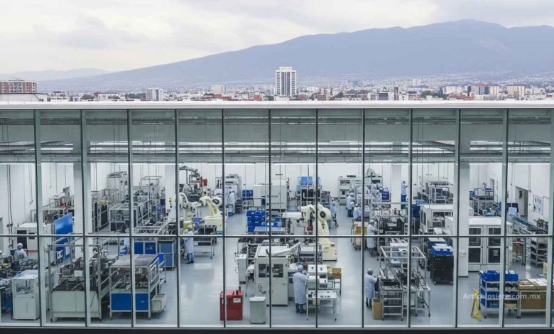 Planta de manufactura de alta tecnología en México, simbolizando el éxito del nearshoring y la inversión extranjera en el país en 2025.